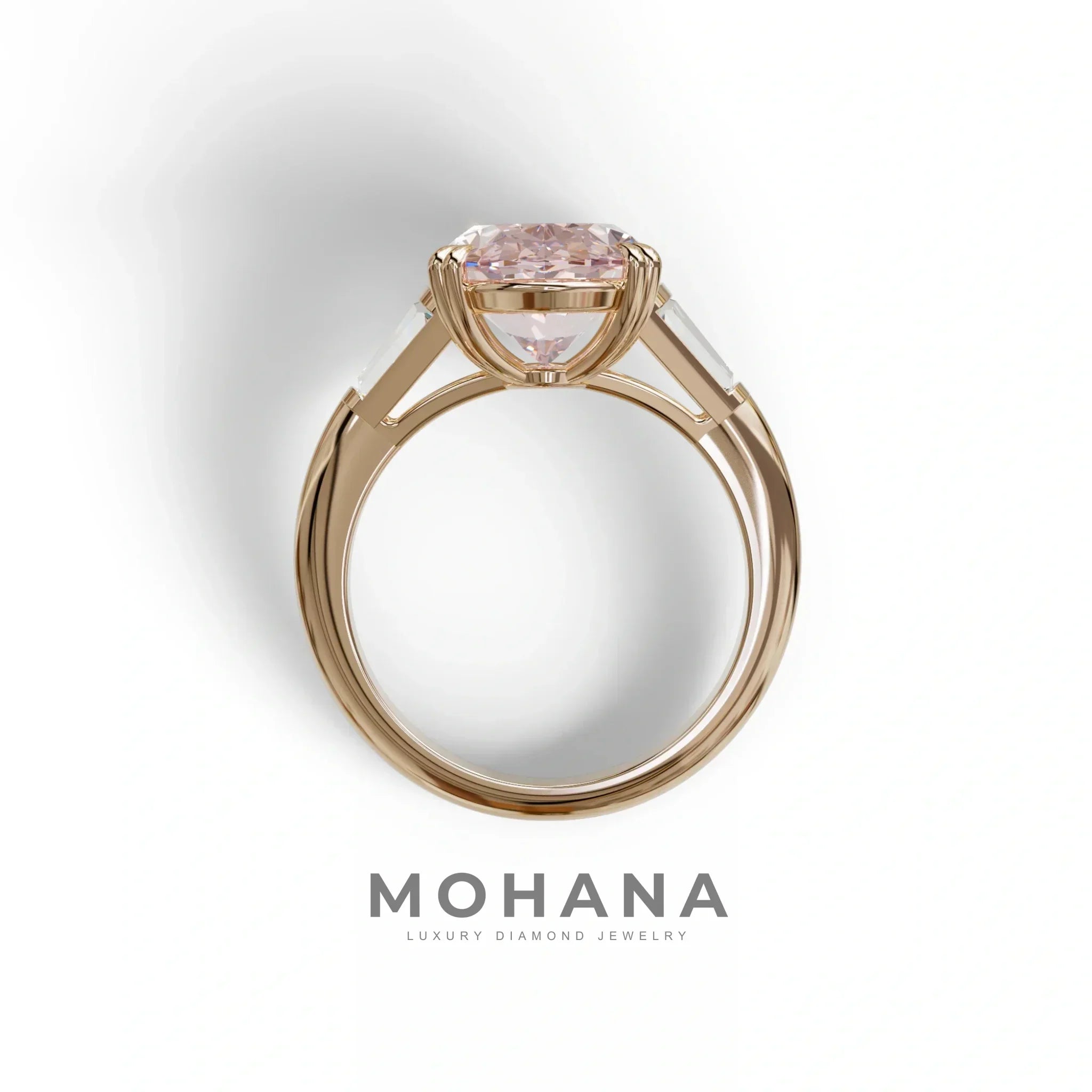 3 Carat Pink Oval & Baguette Lab Diamond Ring - Persi