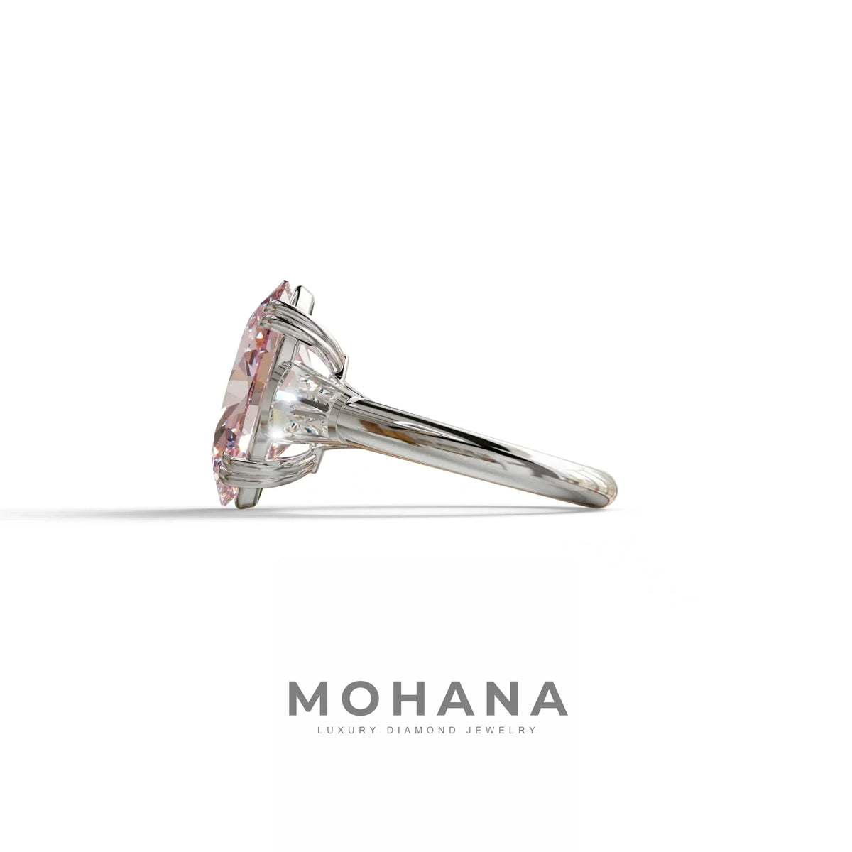 3 Carat Pink Oval & Baguette Lab Diamond Ring - Persi