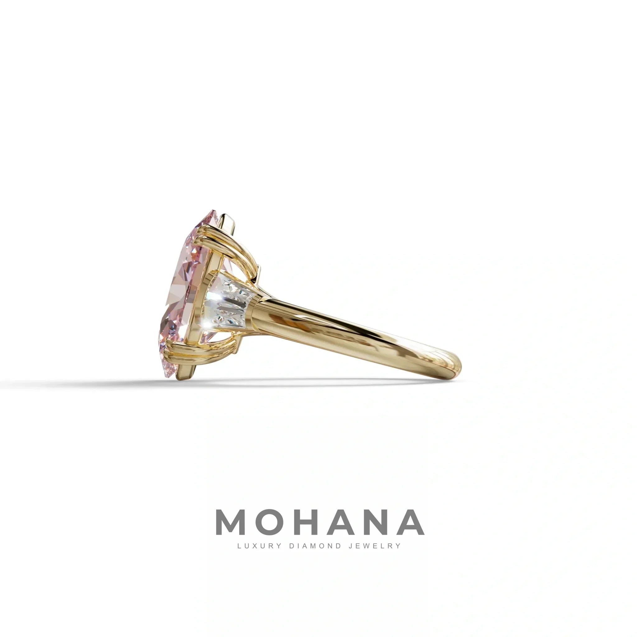 3 Carat Pink Oval & Baguette Lab Diamond Ring - Persi