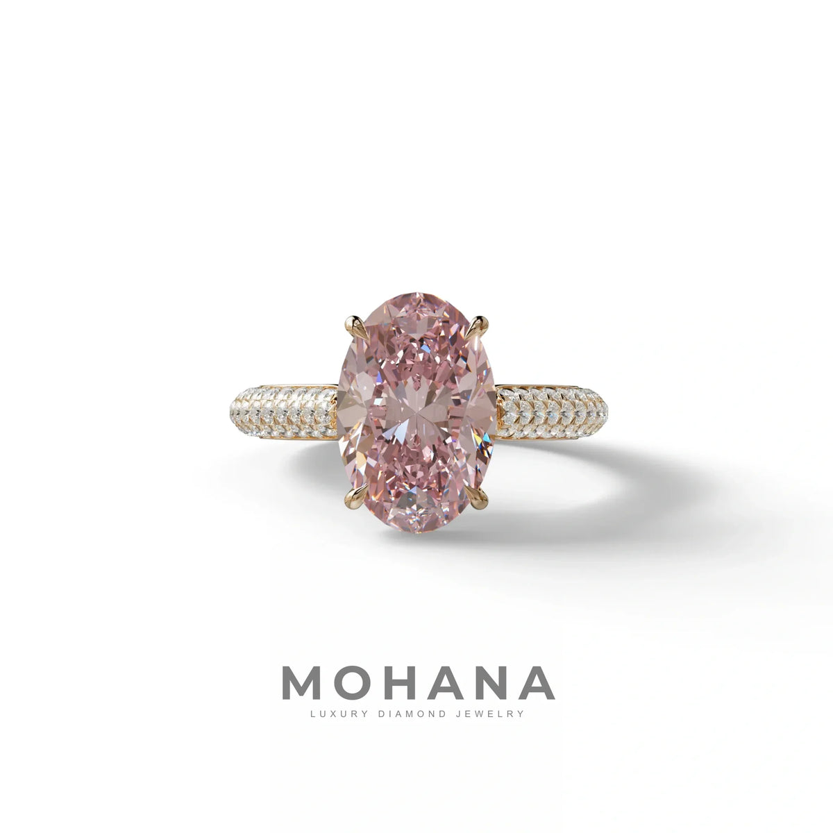 3 Carat Pink Oval Cut Hidden Halo & Pave Set Lab Diamond Engagement Ring - Viviana - 10K Solid Gold / Rose Gold