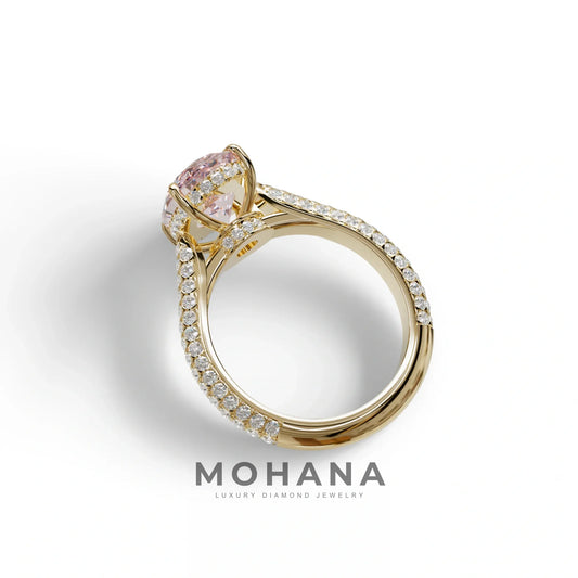3 Carat Pink Oval Cut Hidden Halo & Pave Set Lab Diamond Engagement Ring - Viviana