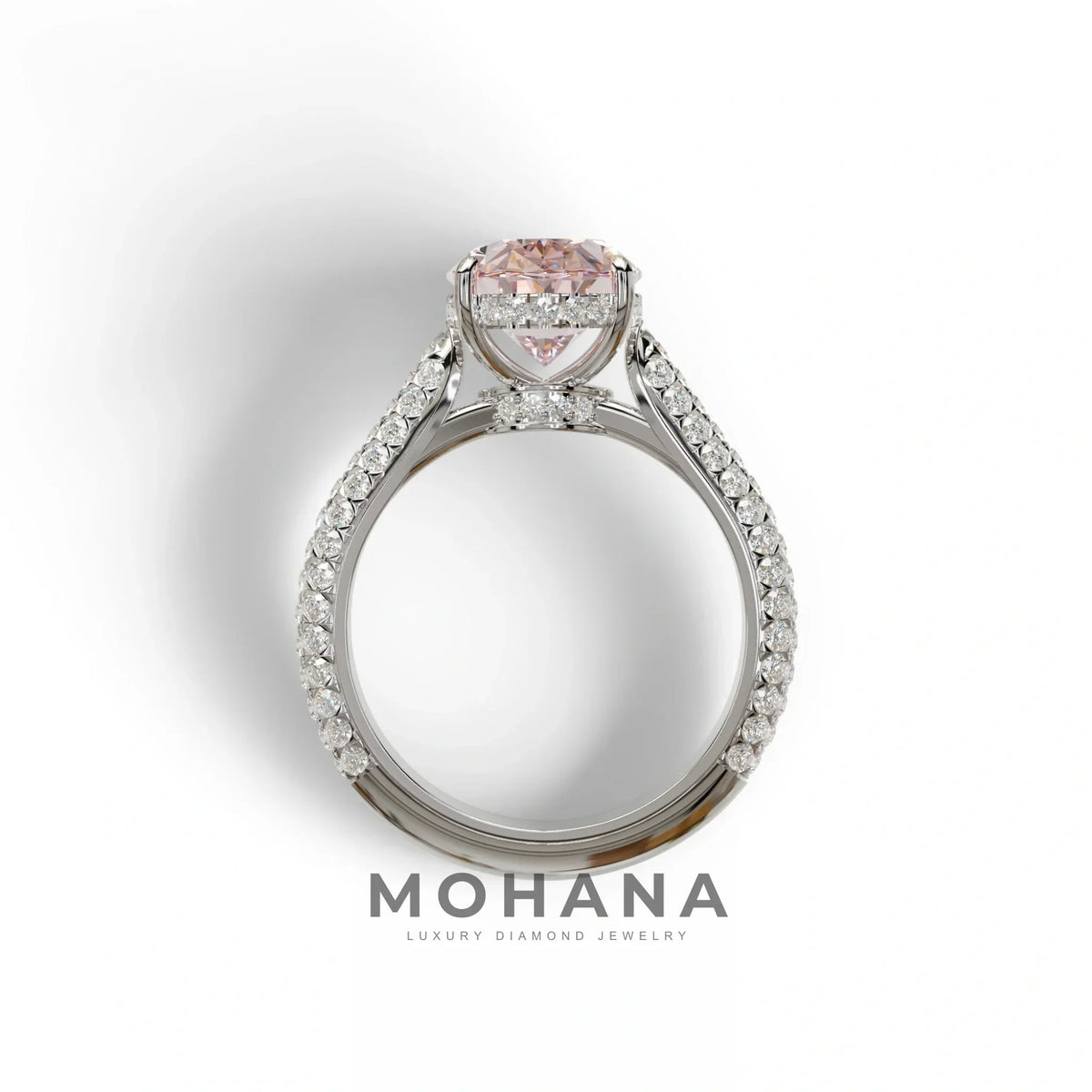 3 Carat Pink Oval Cut Hidden Halo & Pave Set Lab Diamond Engagement Ring - Viviana