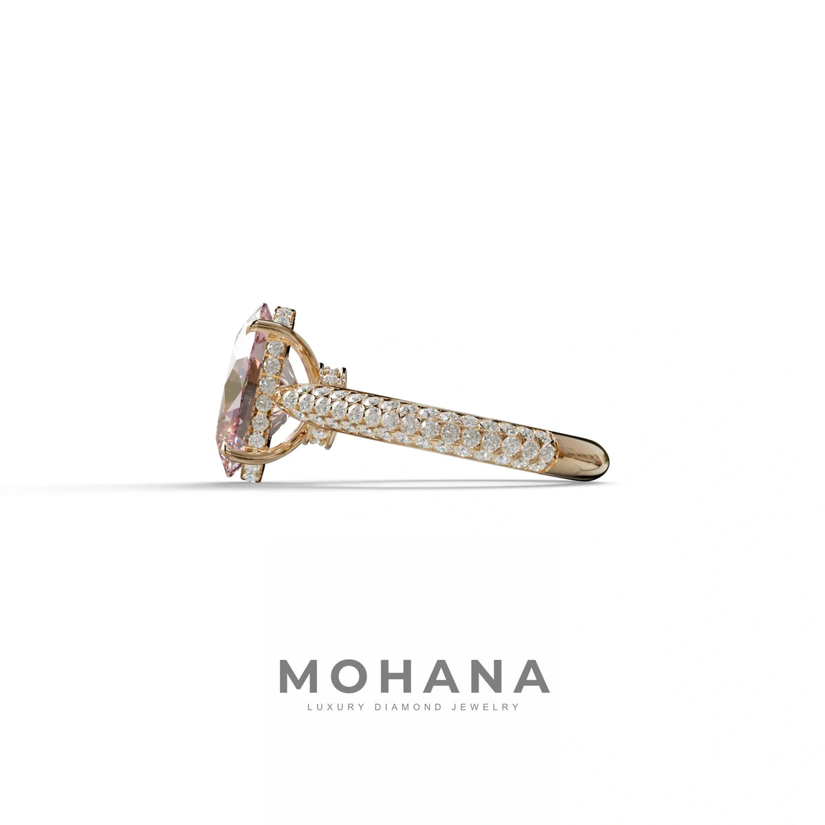 3 Carat Pink Oval Cut Hidden Halo & Pave Set Lab Diamond Engagement Ring - Viviana