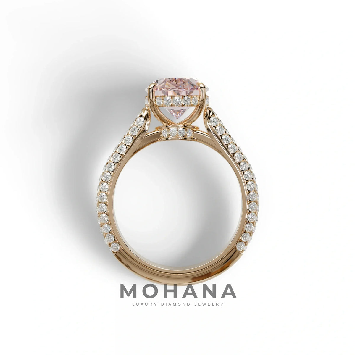 3 Carat Pink Oval Cut Hidden Halo & Pave Set Lab Diamond Engagement Ring - Viviana
