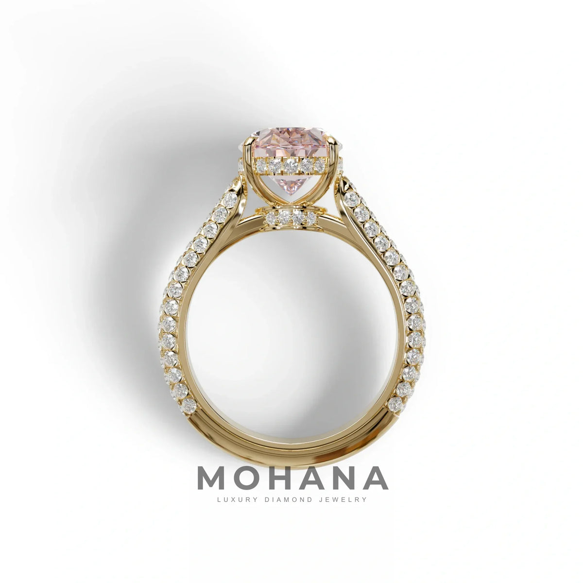 3 Carat Pink Oval Cut Hidden Halo & Pave Set Lab Diamond Engagement Ring - Viviana