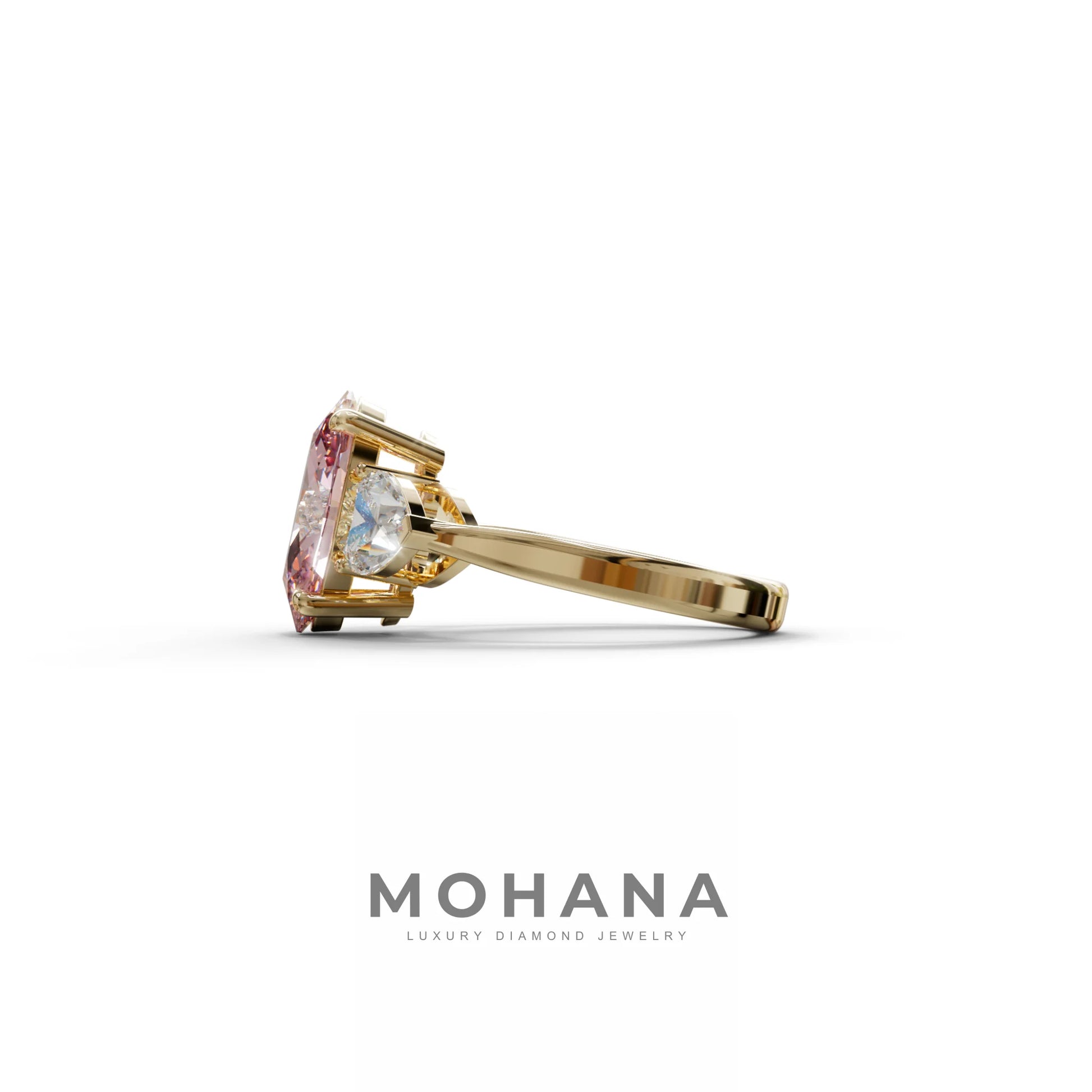 4 Ct Pink Oval & Heart Shape 3 Stone Engagement Diamond Ring - Lucid