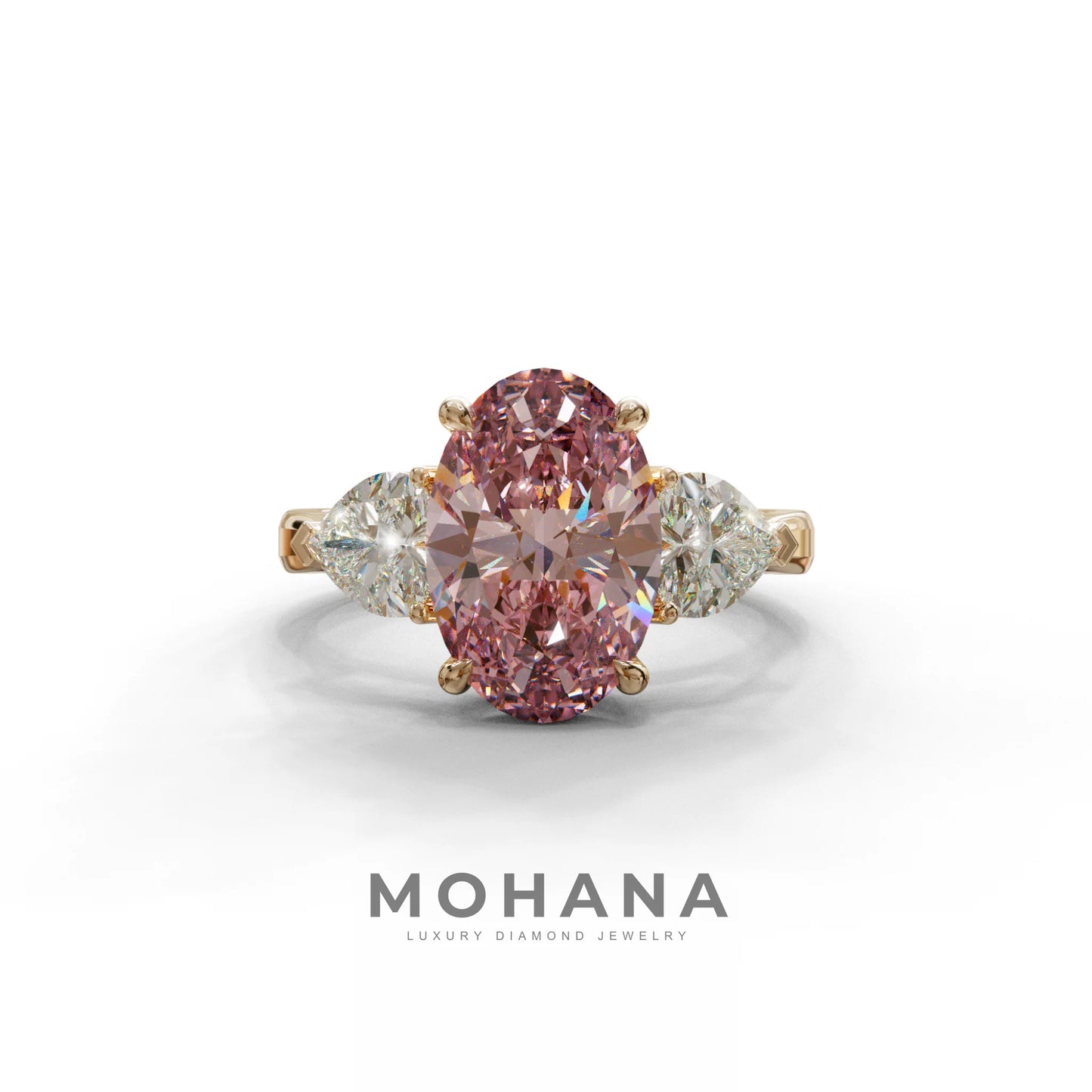 4 Ct Pink Oval & Heart Shape 3 Stone Engagement Diamond Ring - Lucid - 10K Solid Gold / Rose Gold