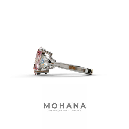 4 Ct Pink Oval & Heart Shape 3 Stone Engagement Diamond Ring - Lucid