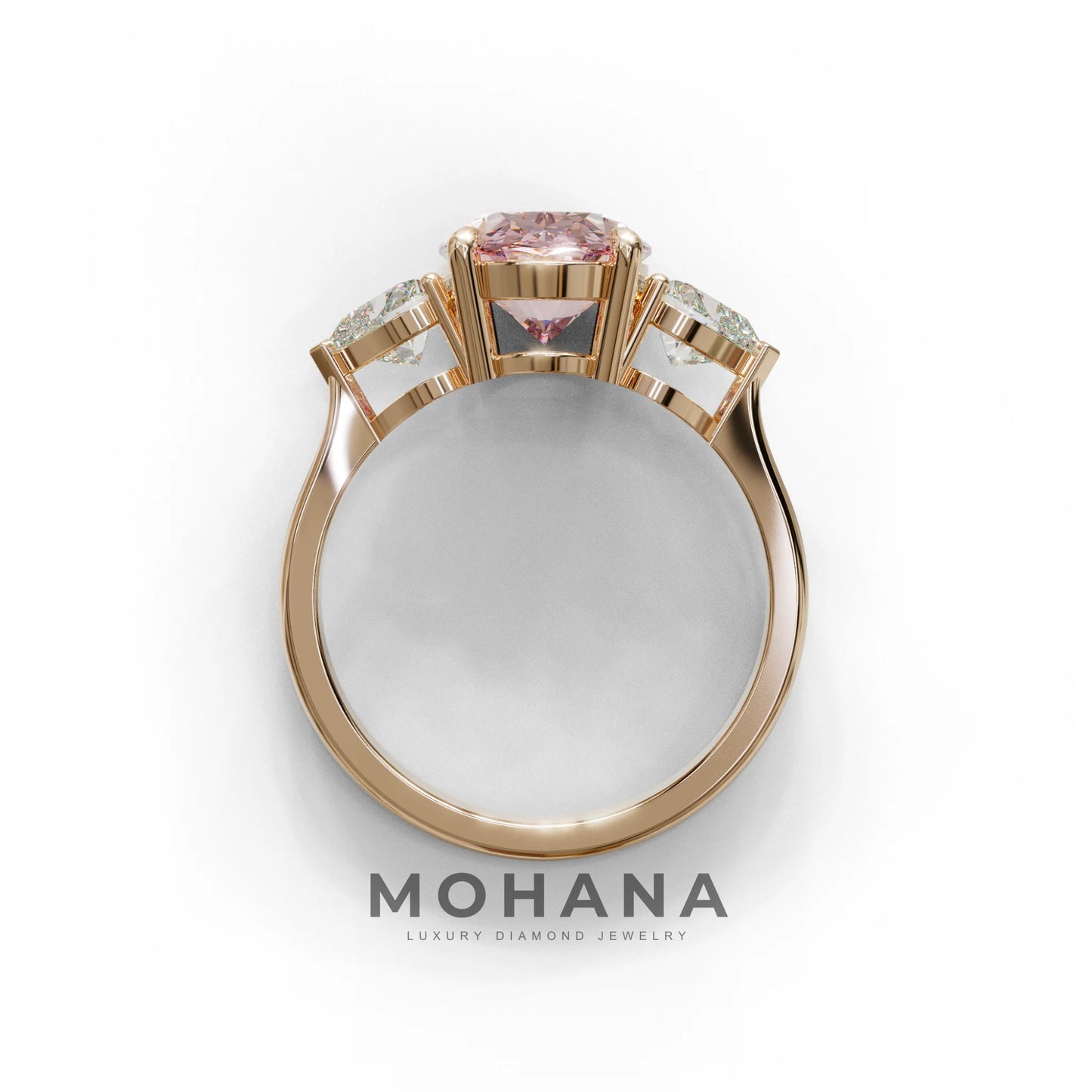 4 Ct Pink Oval & Heart Shape 3 Stone Engagement Diamond Ring - Lucid