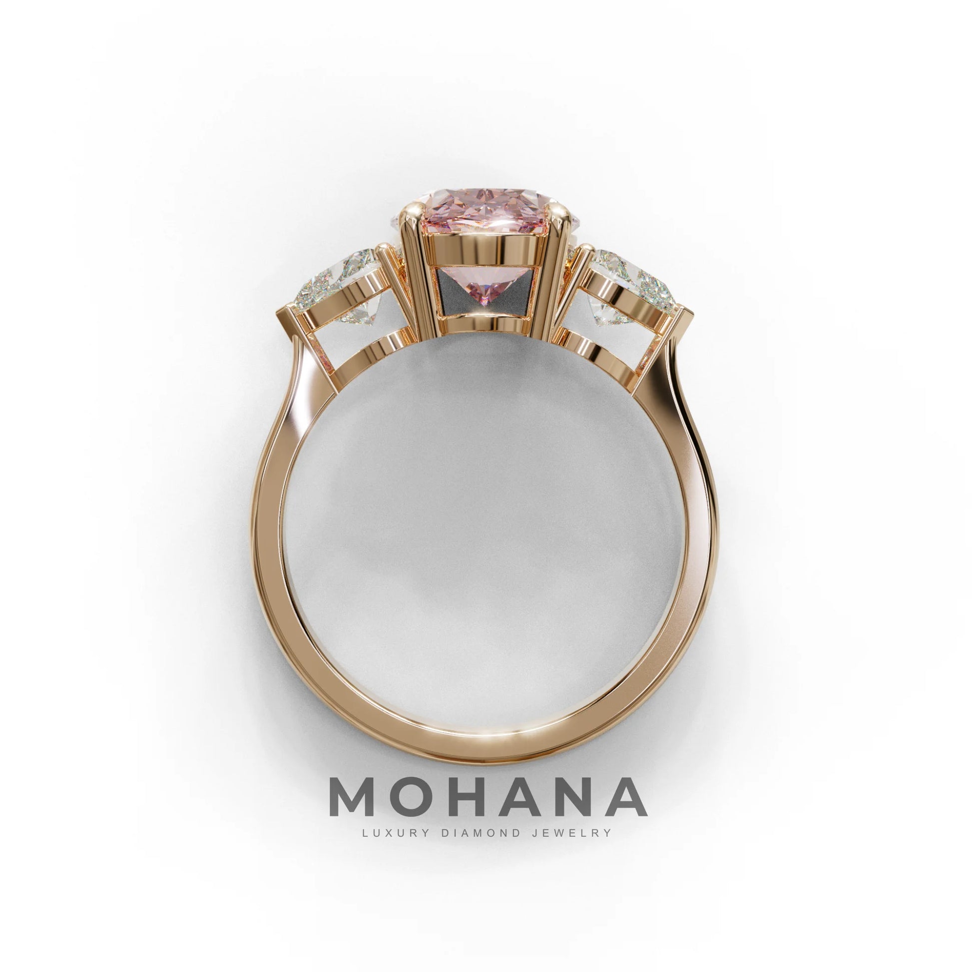 4 Ct Pink Oval & Heart Shape 3 Stone Engagement Diamond Ring - Lucid