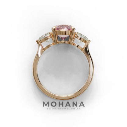 4 Ct Pink Oval & Heart Shape 3 Stone Engagement Diamond Ring - Lucid
