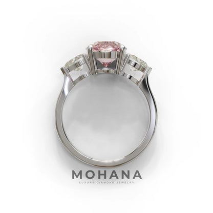 4 Ct Pink Oval & Heart Shape 3 Stone Engagement Diamond Ring - Lucid