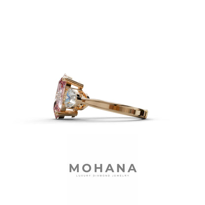 4 Ct Pink Oval & Heart Shape 3 Stone Engagement Diamond Ring - Lucid