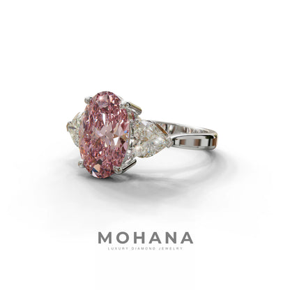 4 Ct Pink Oval & Heart Shape 3 Stone Engagement Diamond Ring - Lucid