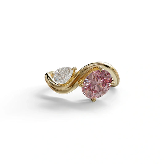 3 Carat Pink Oval and Pear Cut Lab Diamond Engagement Ring - Toi Et Moi (Copy) - 10K Solid Gold / Yellow Gold