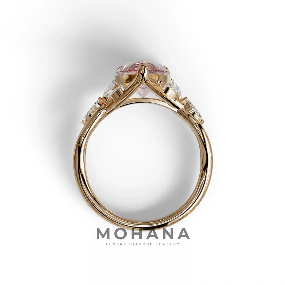 3 Carat Pink Pear Cut Cluster-Vintage Setting Lab Grown Diamond Ring - Celena