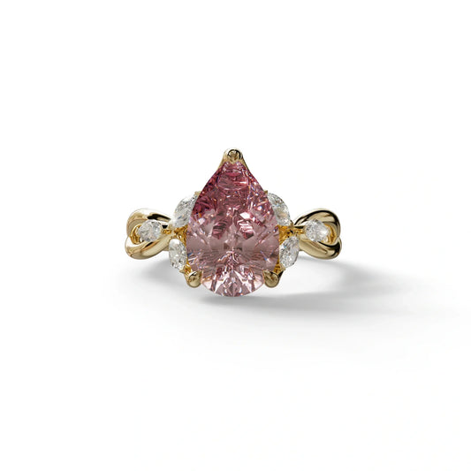 3 Carat Pink Pear Cut Cluster-Vintage Setting Lab Grown Diamond Ring - Celena - 10K Solid Gold / Yellow Gold
