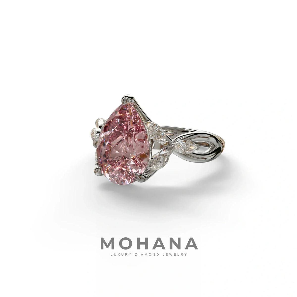 3 Carat Pink Pear Cut Cluster-Vintage Setting Lab Grown Diamond Ring - Celena