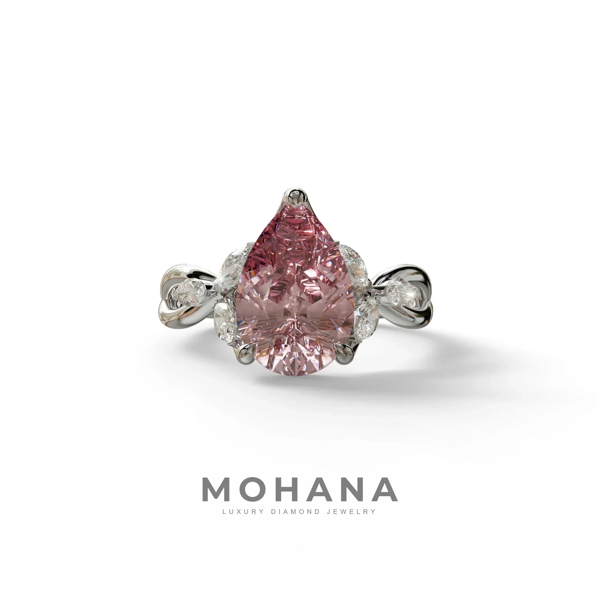 3 Carat Pink Pear Cut Cluster-Vintage Setting Lab Grown Diamond Ring - Celena - 10K Solid Gold / White Gold
