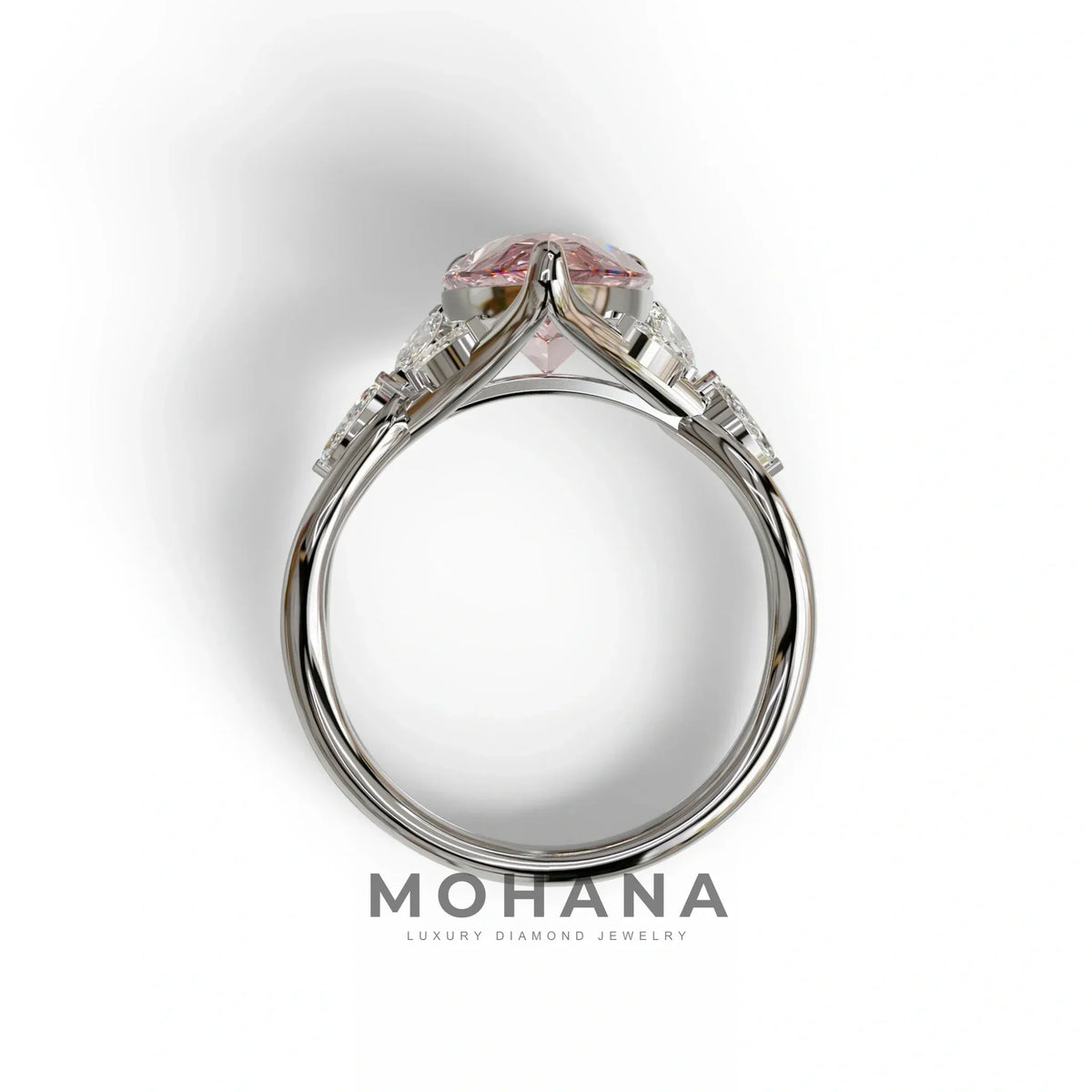 3 Carat Pink Pear Cut Cluster-Vintage Setting Lab Grown Diamond Ring - Celena