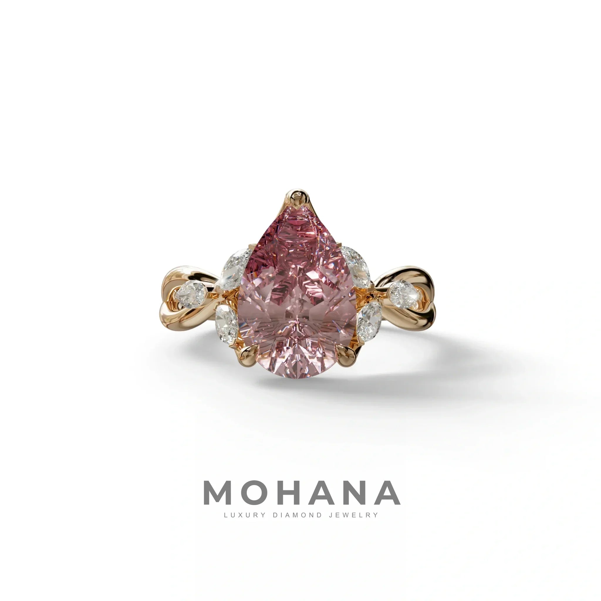 3 Carat Pink Pear Cut Cluster-Vintage Setting Lab Grown Diamond Ring - Celena - 10K Solid Gold / Rose Gold