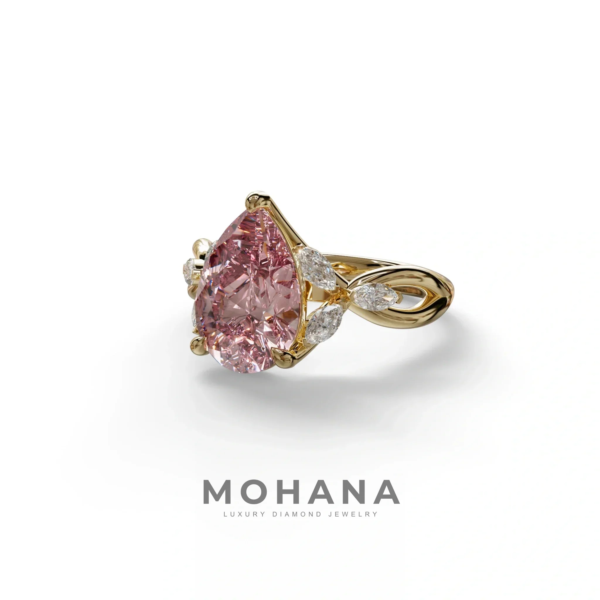 3 Carat Pink Pear Cut Cluster-Vintage Setting Lab Grown Diamond Ring - Celena