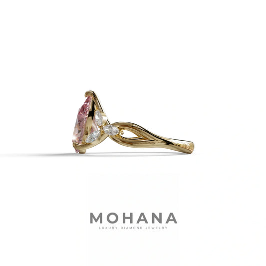 3 Carat Pink Pear Cut Cluster-Vintage Setting Lab Grown Diamond Ring - Celena