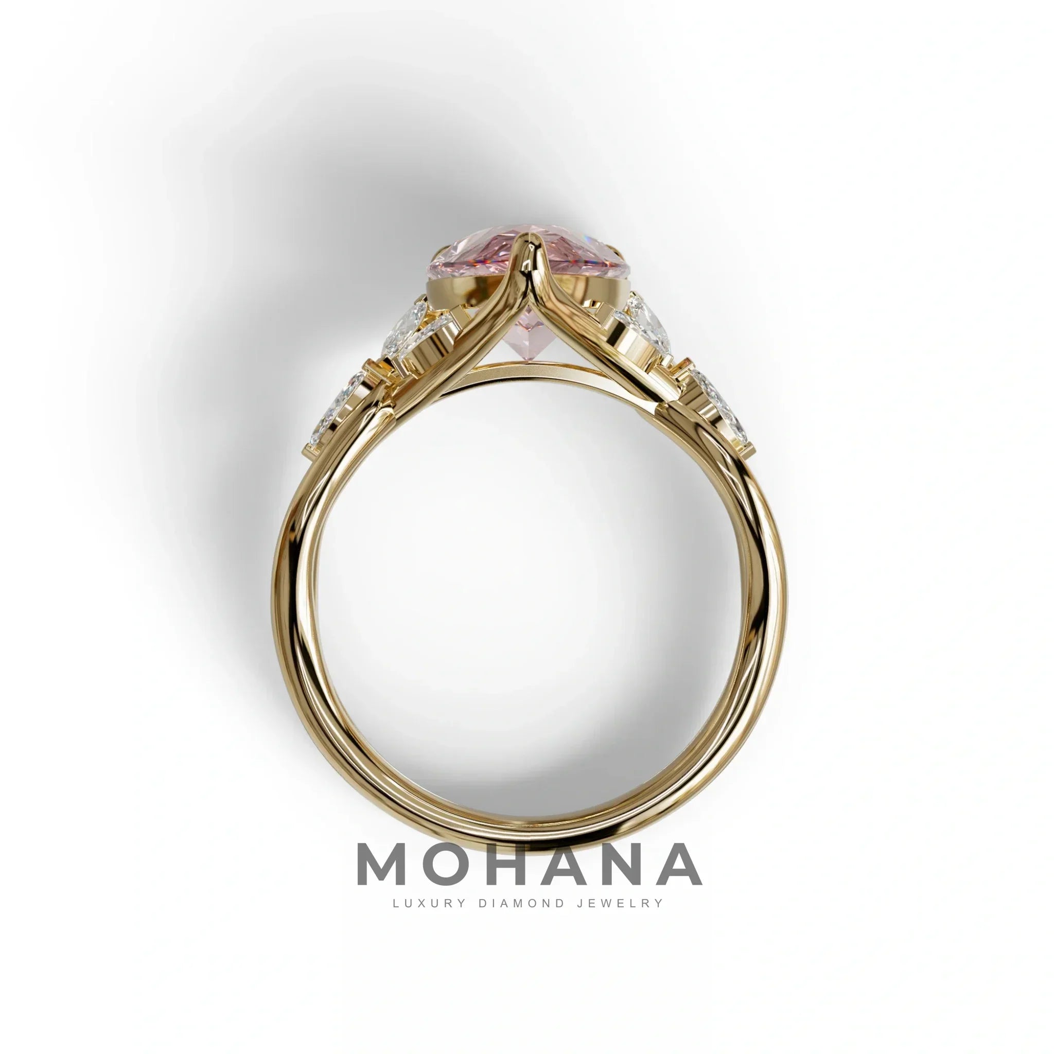 3 Carat Pink Pear Cut Cluster-Vintage Setting Lab Grown Diamond Ring - Celena
