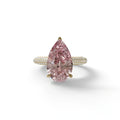 3 Carat Pink Pear Shaped Hidden Halo Lab Diamond Engagement Ring - Alina - 10K Solid Gold / Yellow Gold