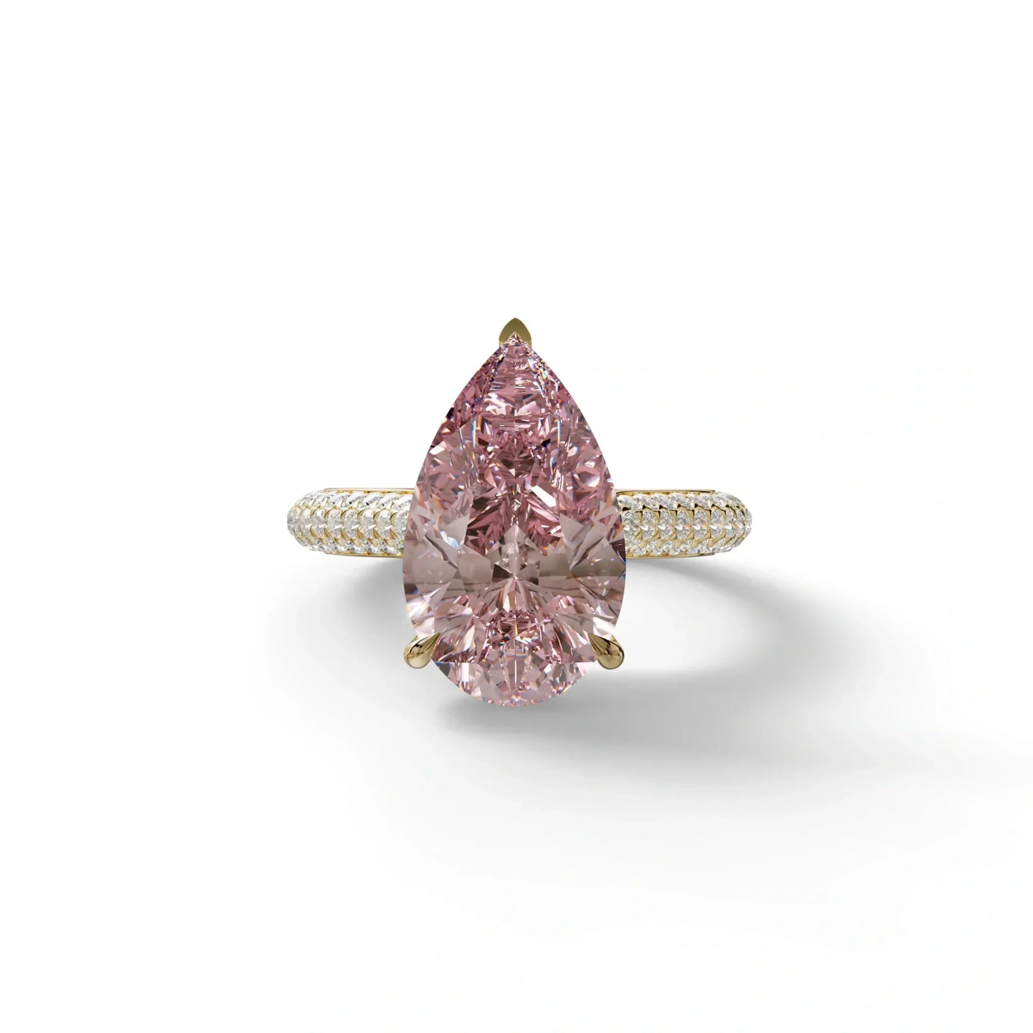 3 Carat Pink Pear Shaped Hidden Halo Lab Diamond Engagement Ring - Alina - 10K Solid Gold / Yellow Gold