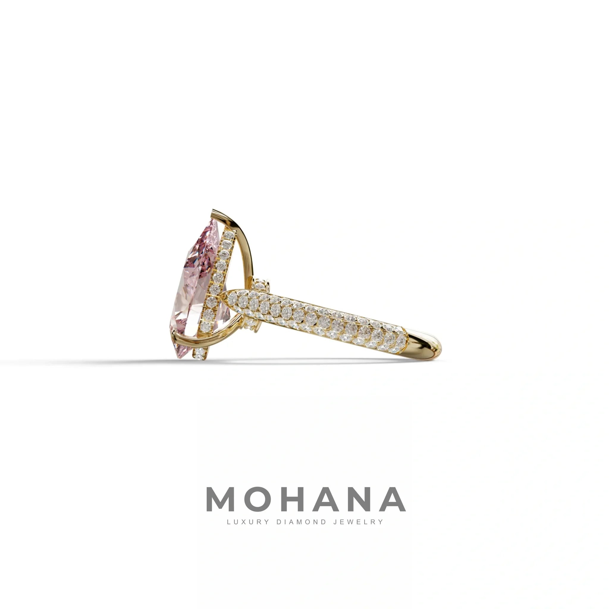 3 Carat Pink Pear Shaped Hidden Halo Lab Diamond Engagement Ring - Alina