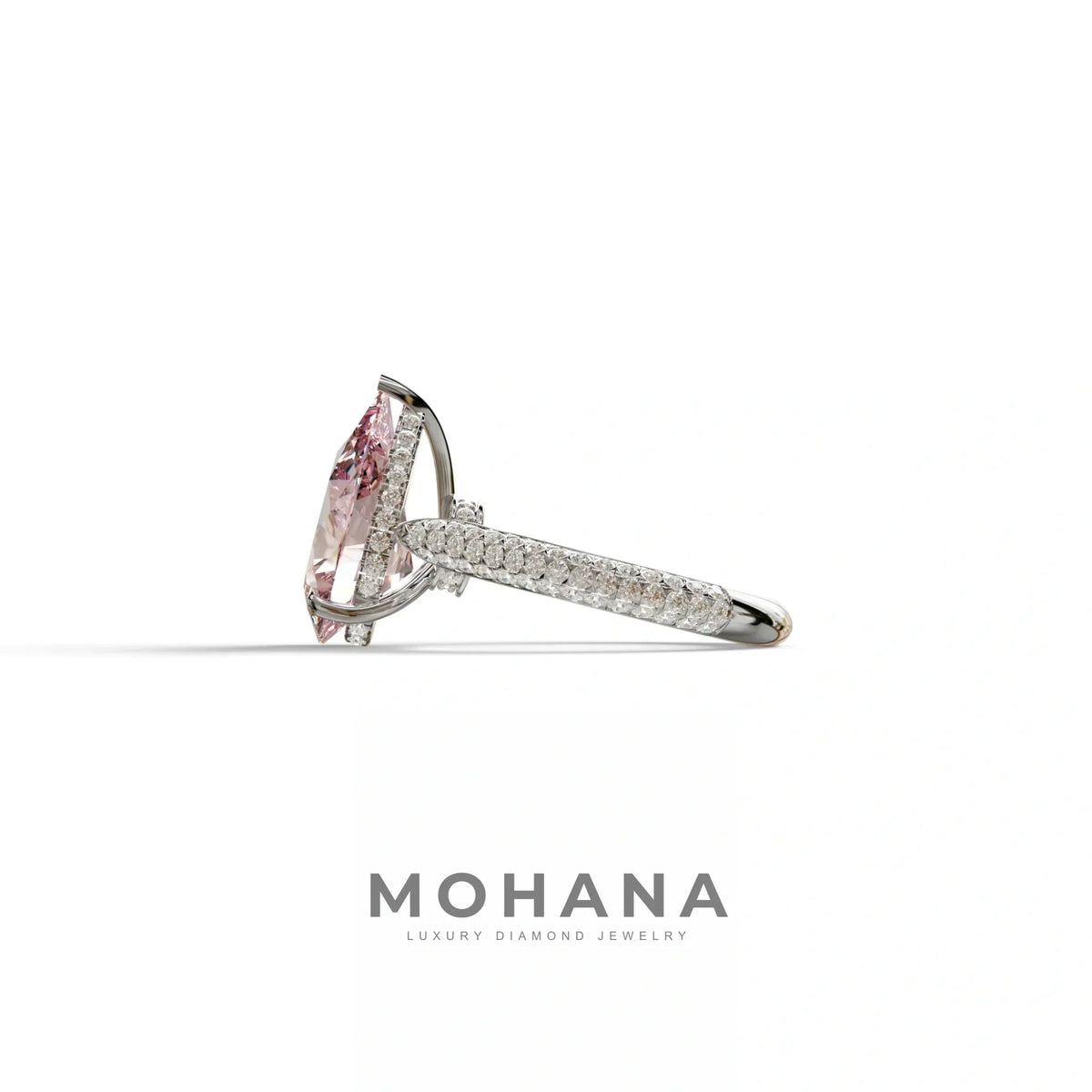 3 Carat Pink Pear Shaped Hidden Halo Lab Diamond Engagement Ring - Alina