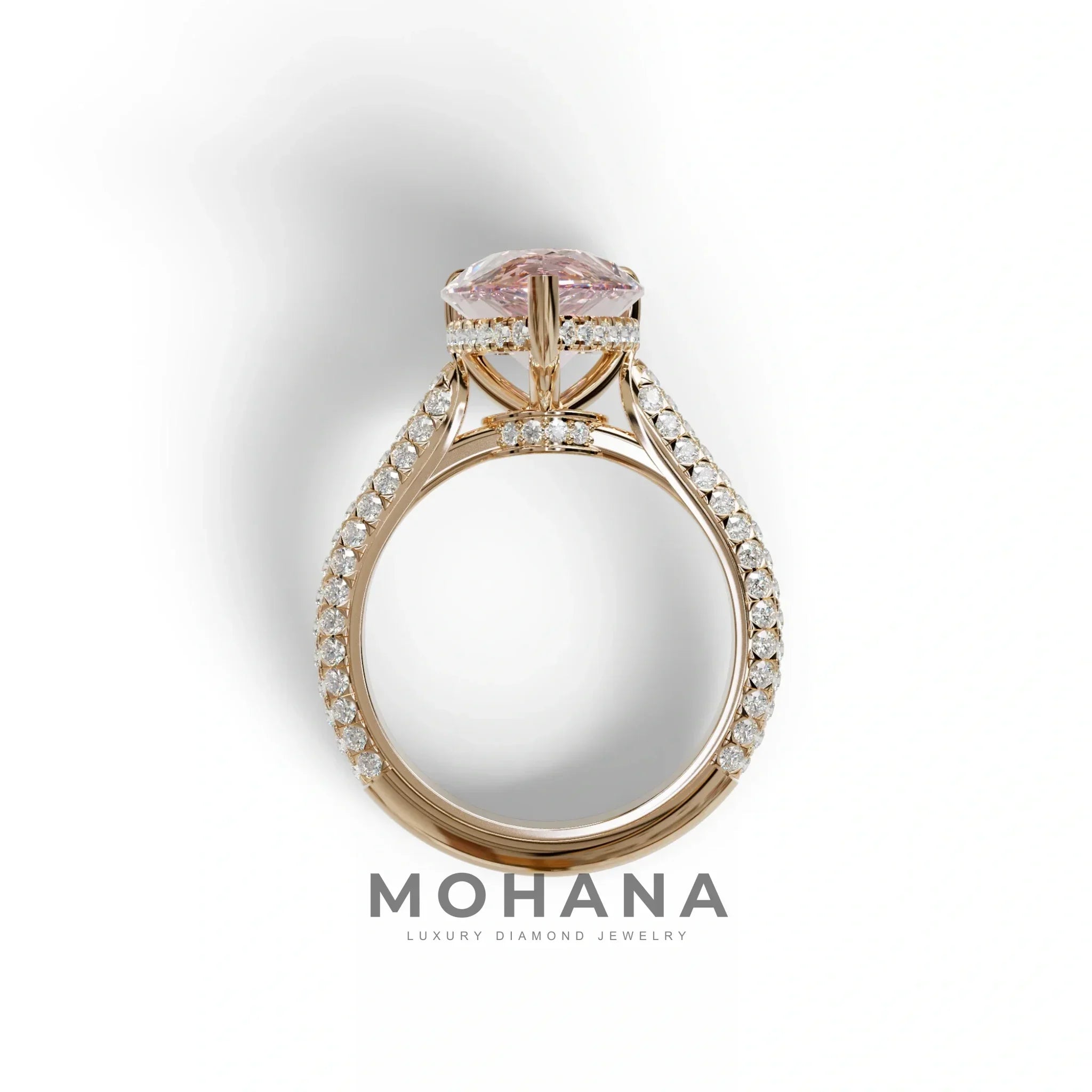 3 Carat Pink Pear Shaped Hidden Halo Lab Diamond Engagement Ring - Alina