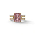 3 Carat Pink Radiant Cut Double Band Hidden Halo Lab Diamond Engagement Ring - Billie - 10K Solid Gold / Yellow Gold