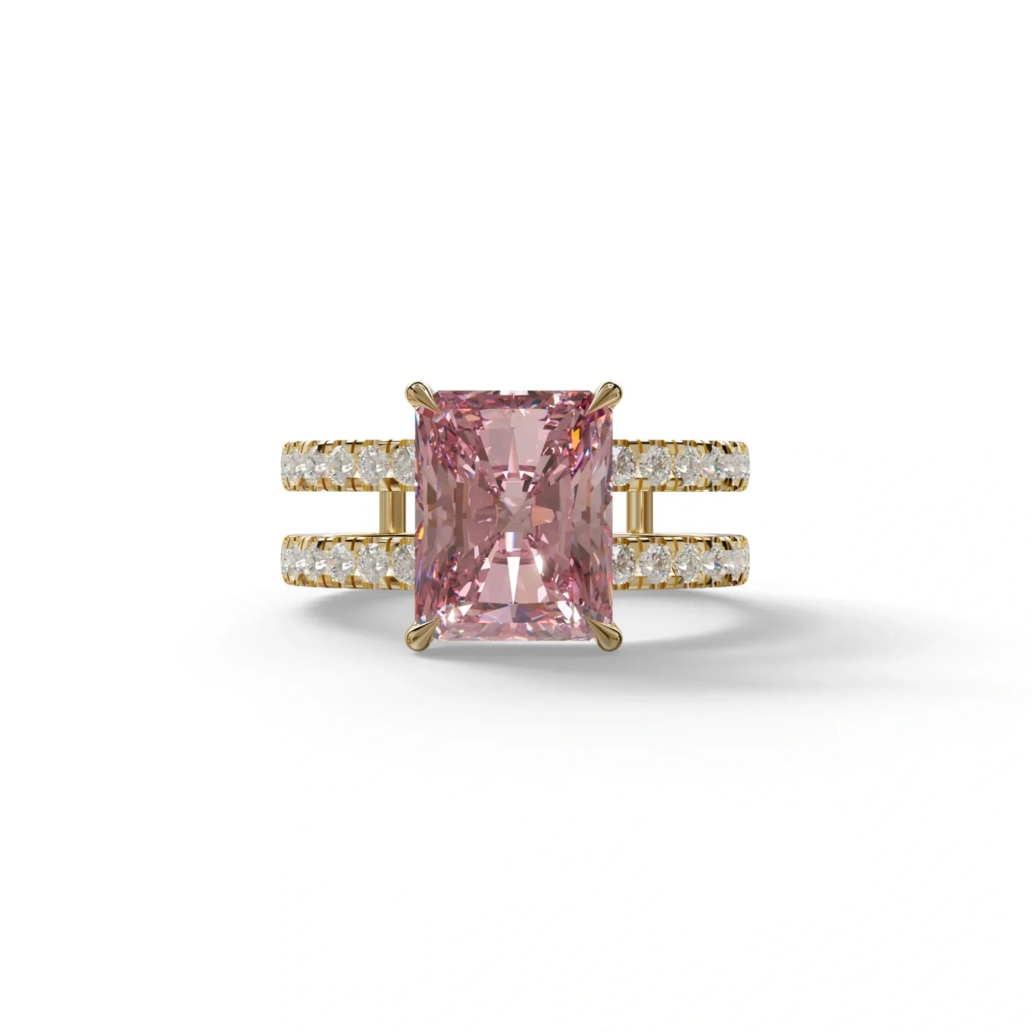 3 Carat Pink Radiant Cut Double Band Hidden Halo Lab Diamond Engagement Ring - Billie - 10K Solid Gold / Yellow Gold