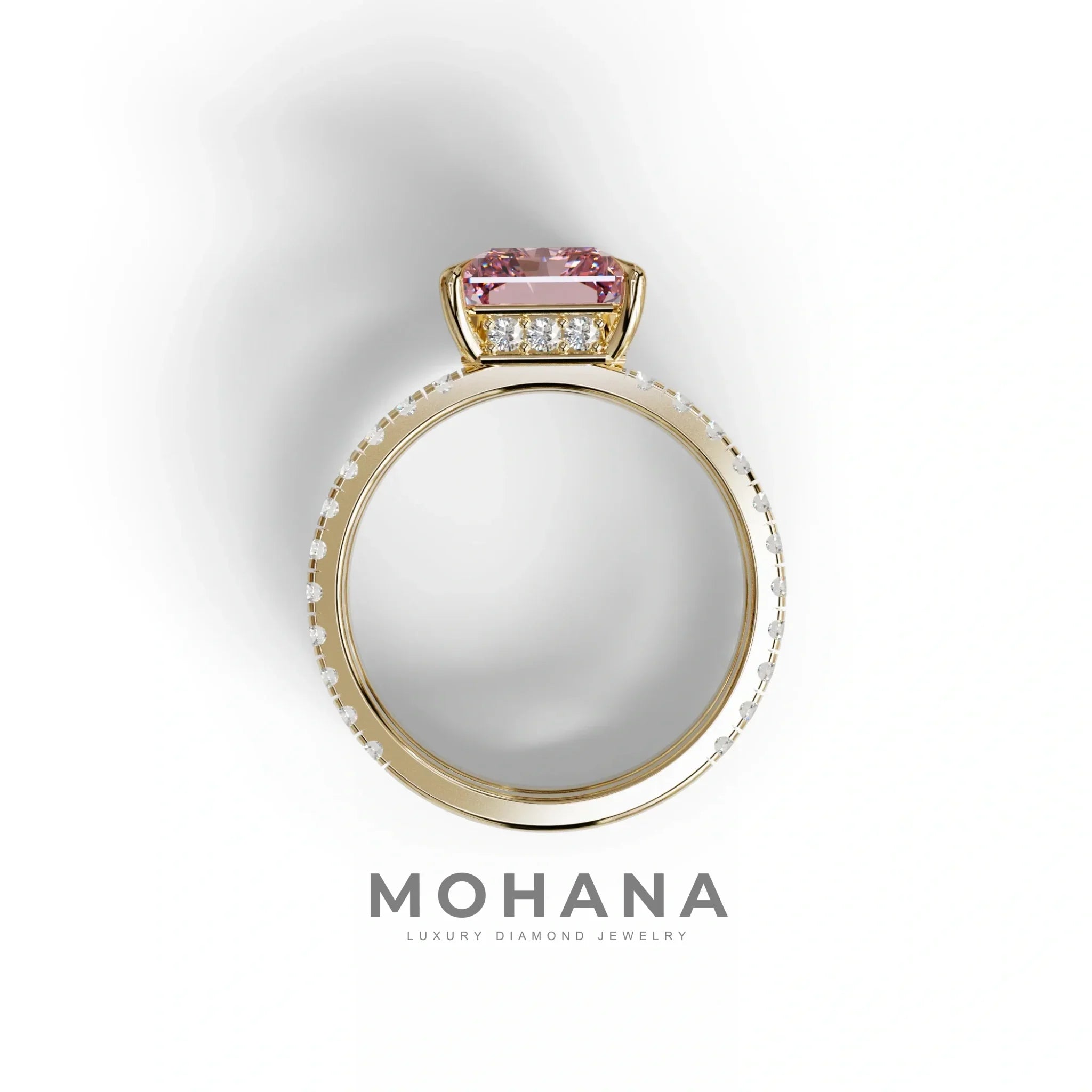 3 Carat Pink Radiant Cut Double Band Hidden Halo Lab Diamond Engagement Ring - Billie