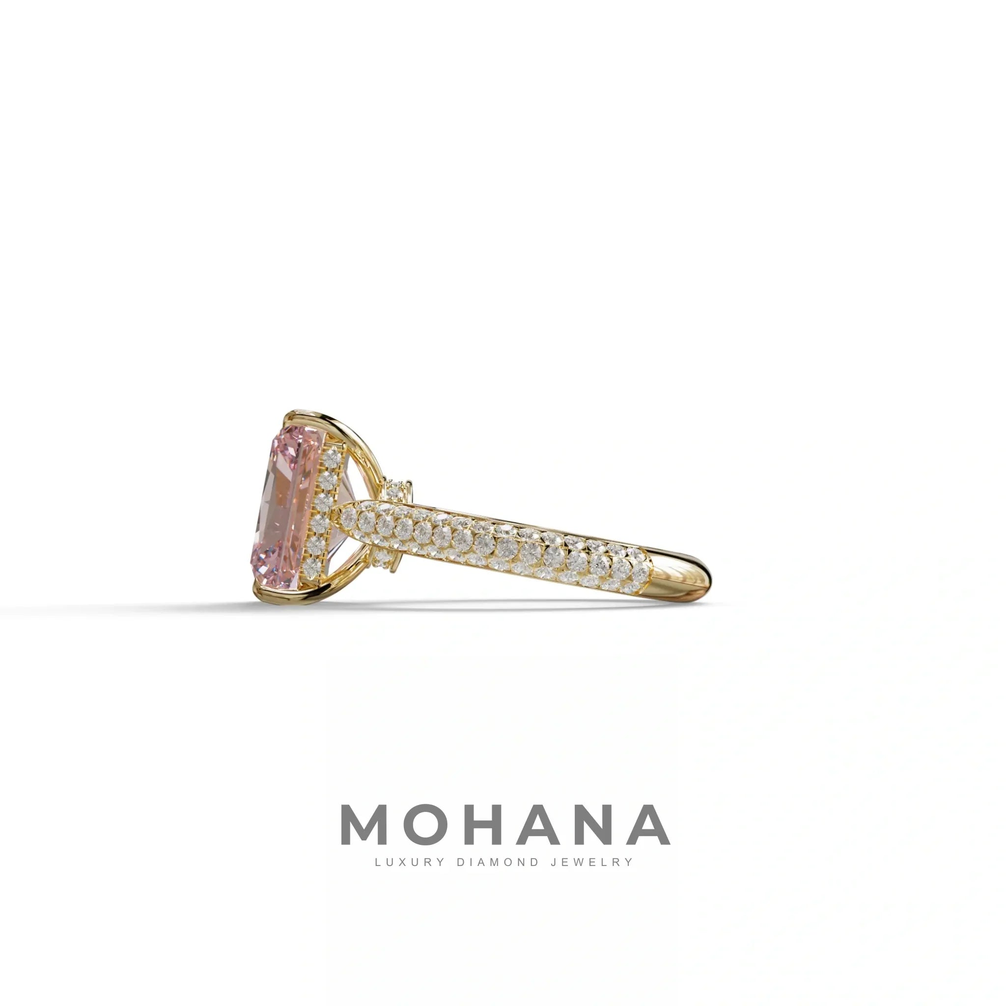 3 Carat Pink Radiant Cut Hidden Halo & Pave Set Lab Diamond Ring - Riviera