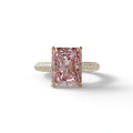 3 Carat Pink Radiant Cut Hidden Halo & Pave Set Lab Diamond Ring - Riviera - 10K Solid Gold / Yellow Gold