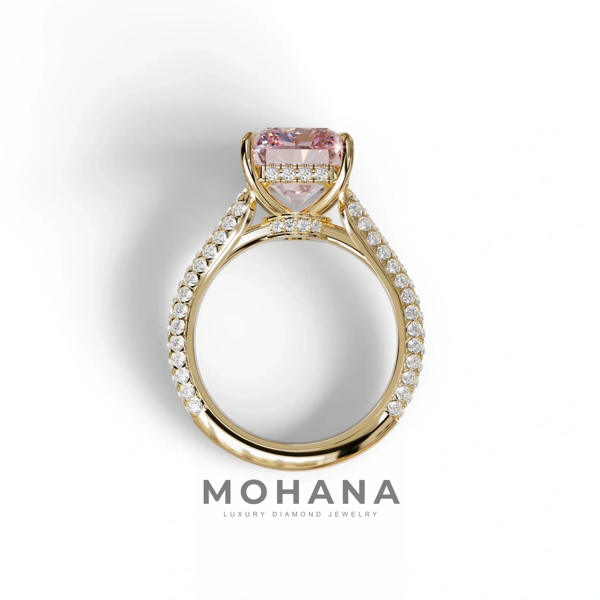 3 Carat Pink Radiant Cut Hidden Halo & Pave Set Lab Diamond Ring - Riviera
