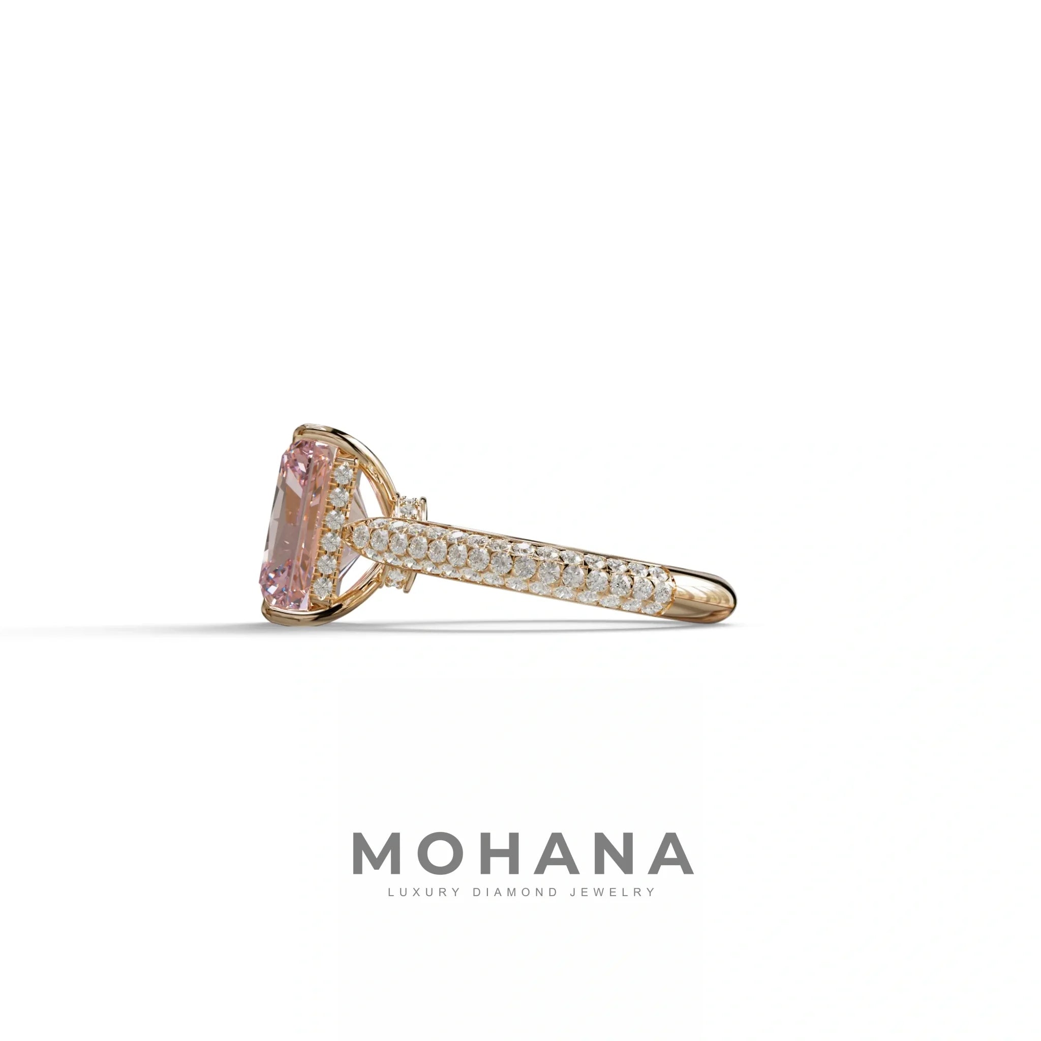 3 Carat Pink Radiant Cut Hidden Halo & Pave Set Lab Diamond Ring - Riviera