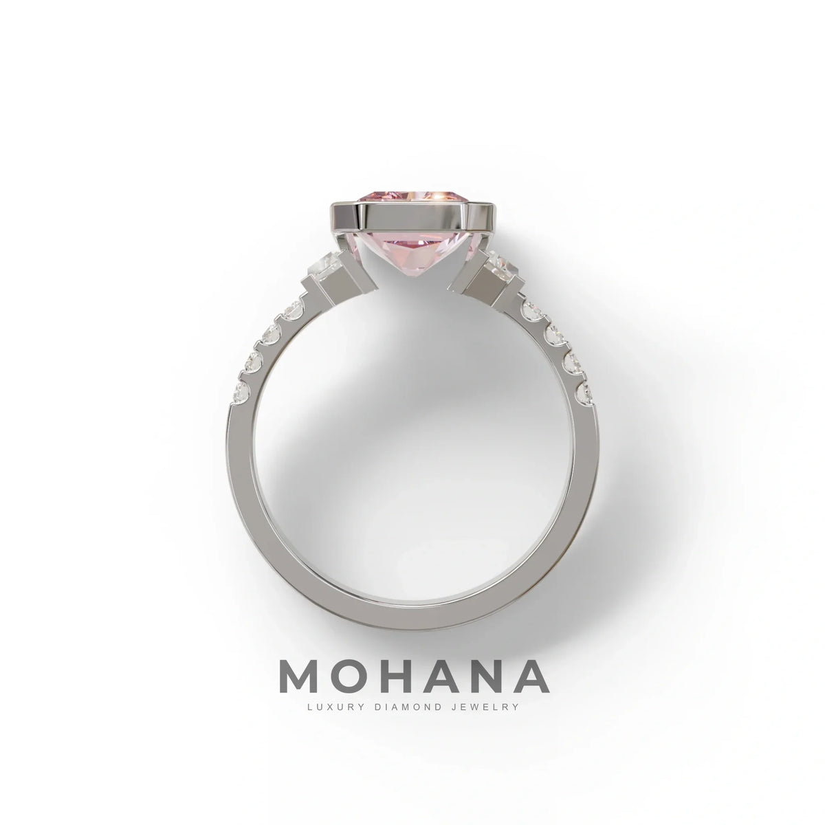 3 Carat Pink Radiant Cut Three Stone Lab Diamond Engagement Ring - Adiamor