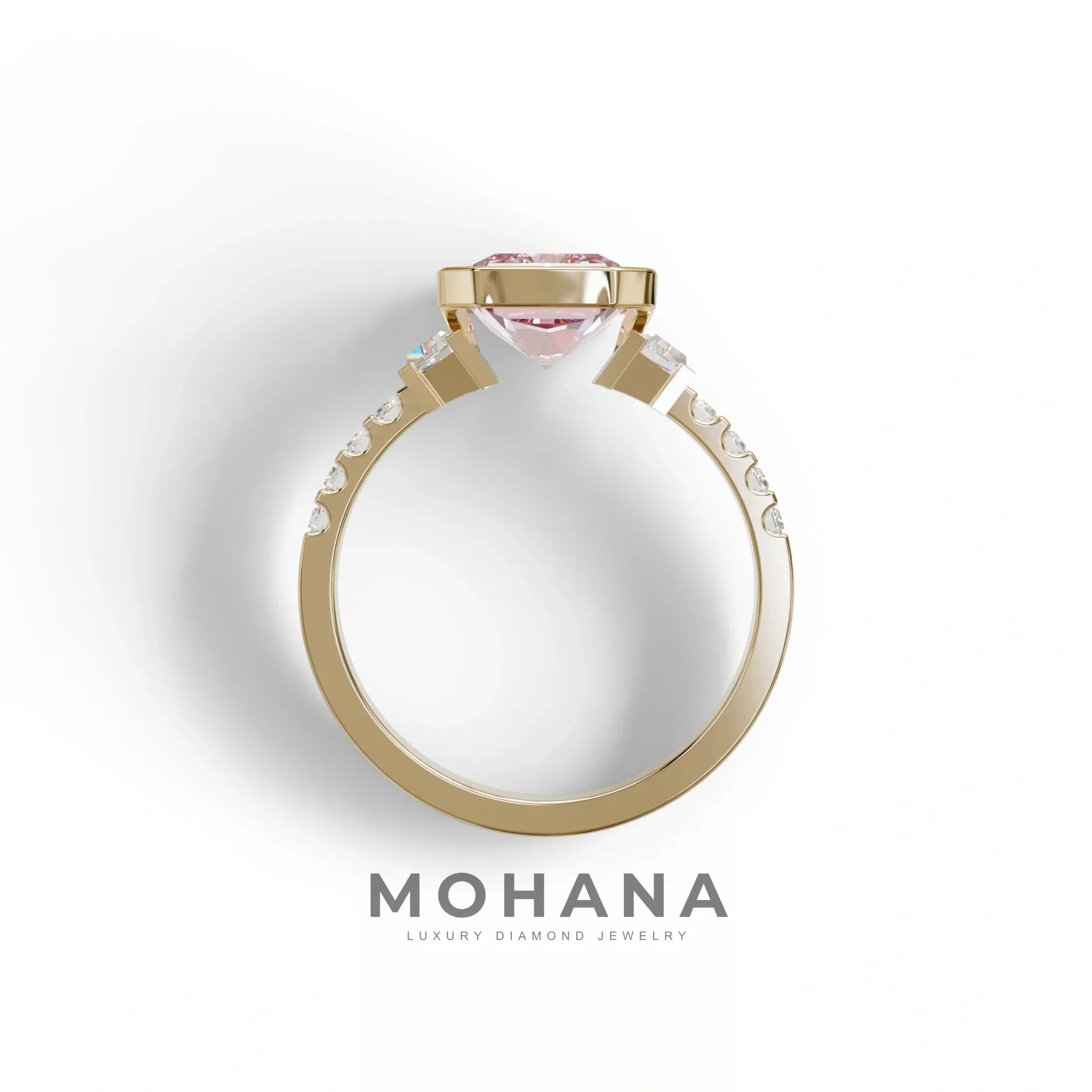 3 Carat Pink Radiant Cut Three Stone Lab Diamond Engagement Ring - Adiamor