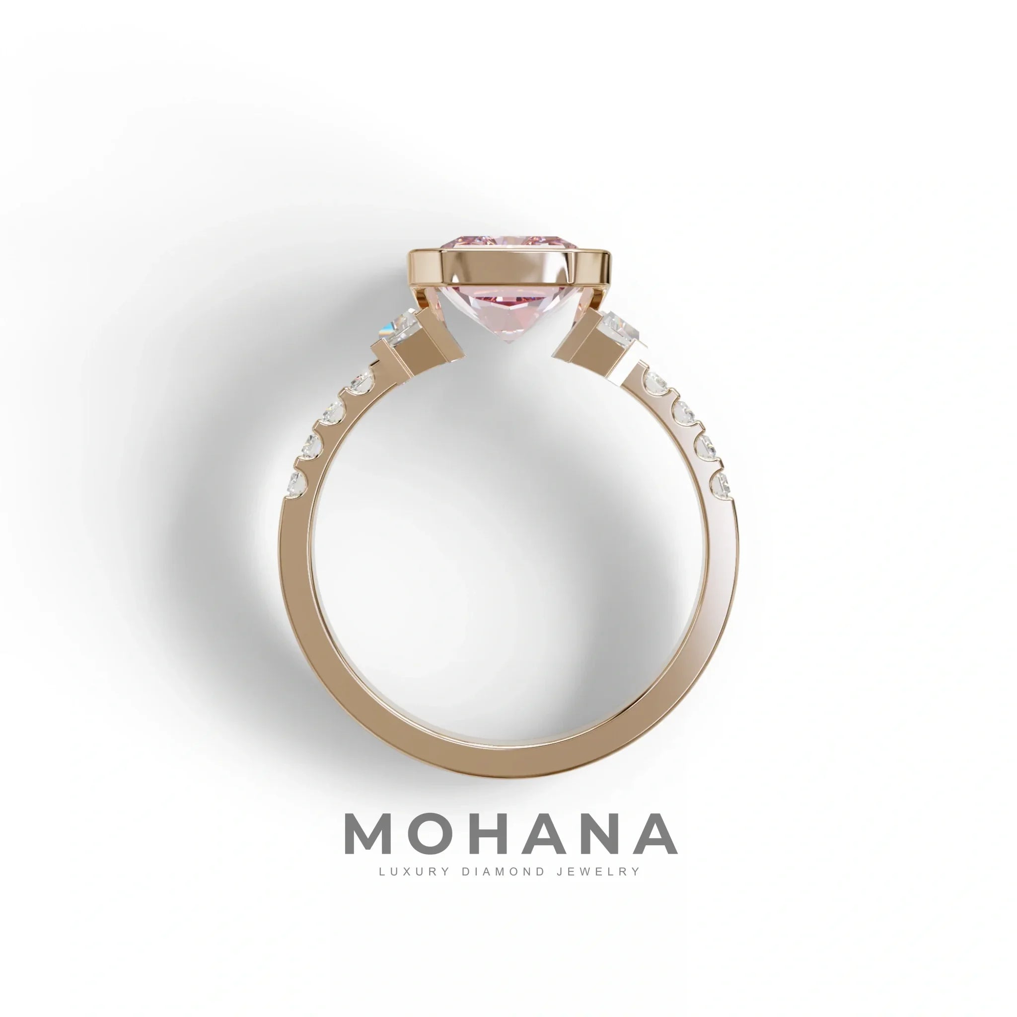 3 Carat Pink Radiant Cut Three Stone Lab Diamond Engagement Ring - Adiamor