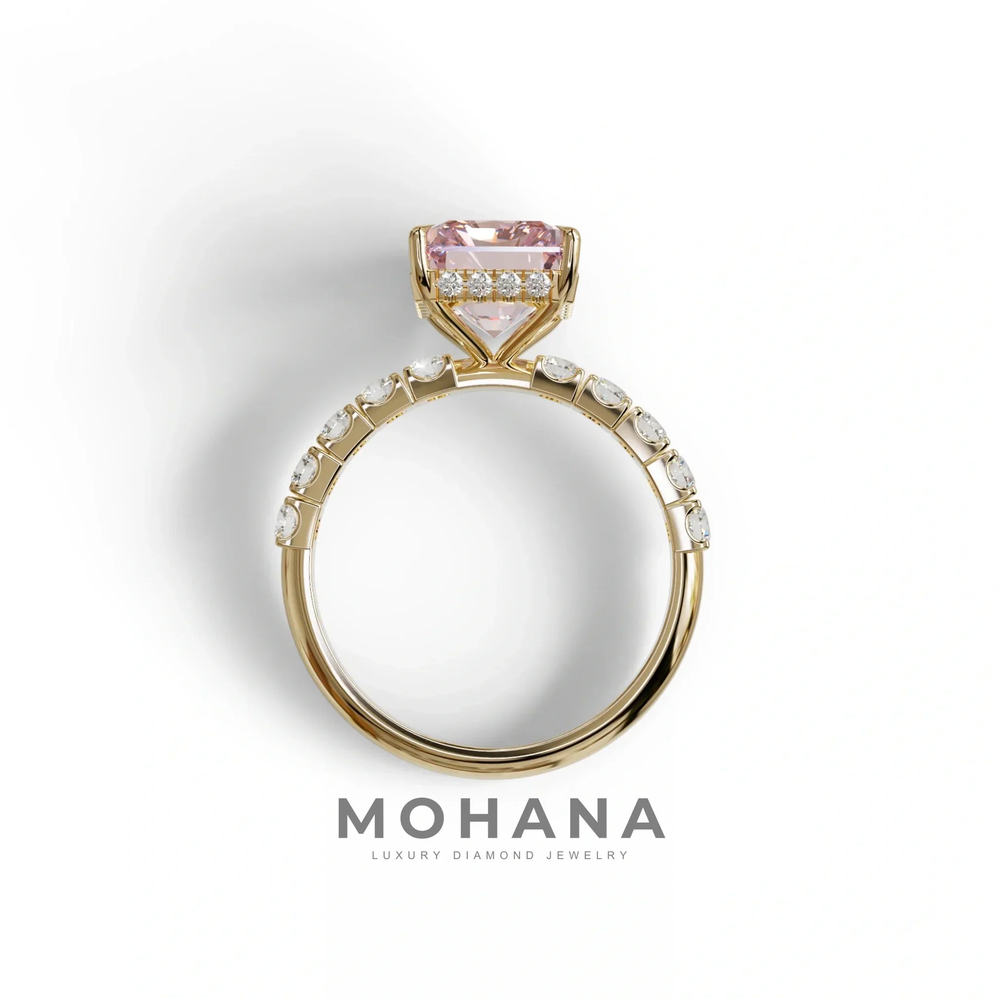 3 Carat Pink Radiant Shaped Hidden Halo Eternity Lab Diamond Ring - Lace Bridge