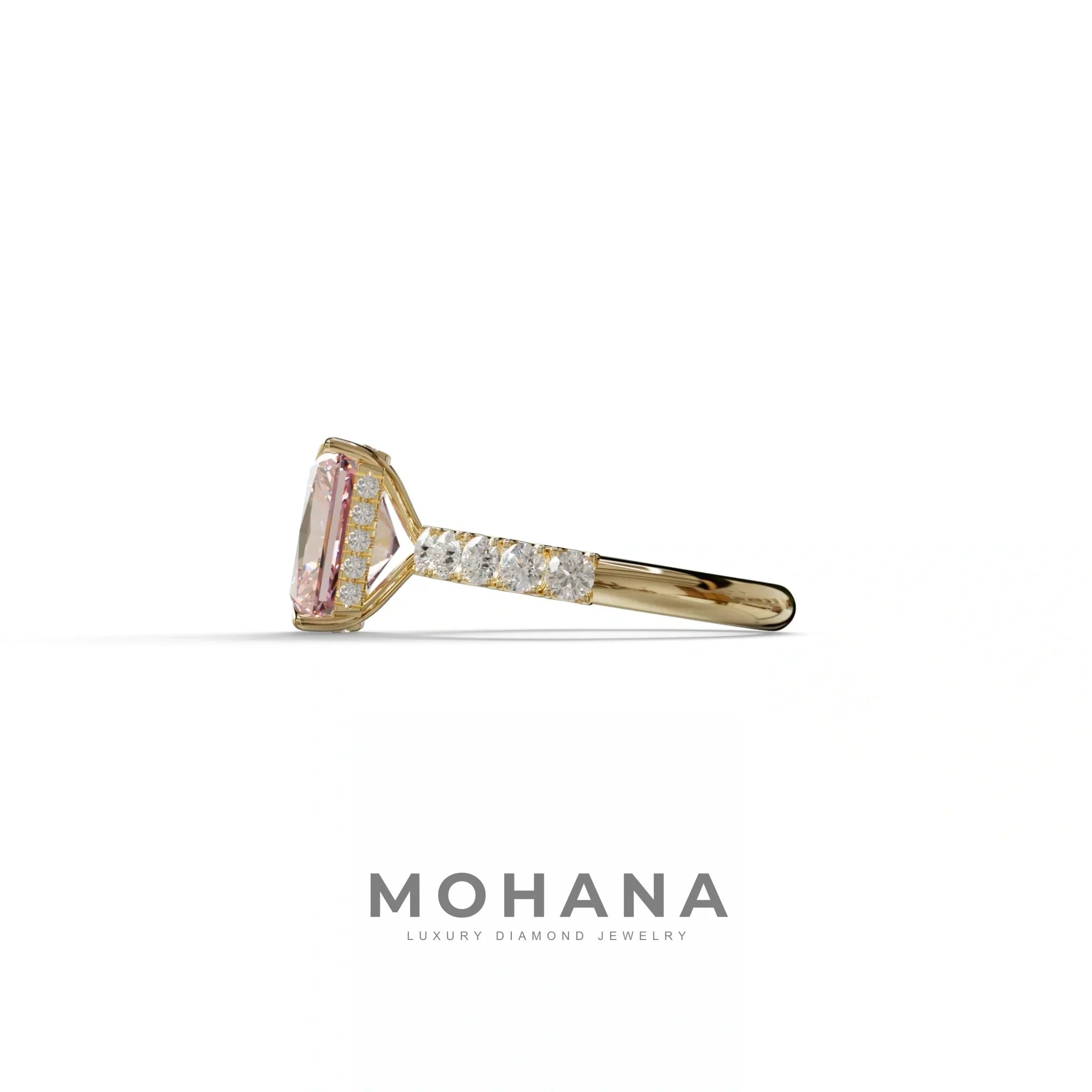 3 Carat Pink Radiant Shaped Hidden Halo Eternity Lab Diamond Ring - Lace Bridge