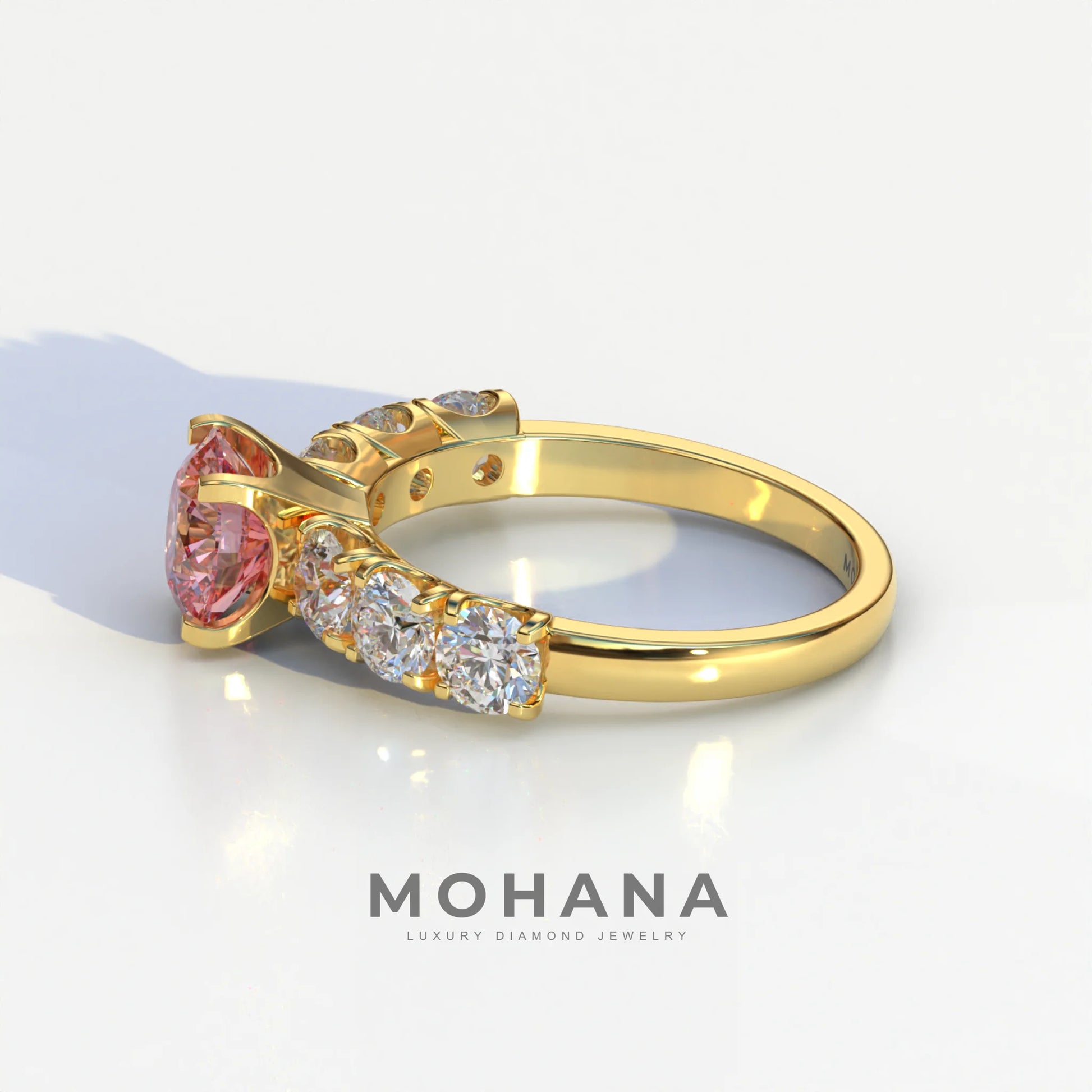 3 Carat Pink Round Cut Half Eternity Lab Diamond Engagement Ring - Angeleno