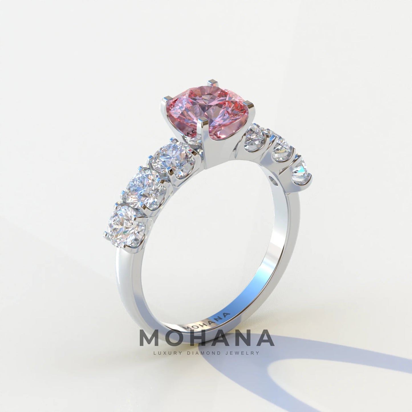 3 Carat Pink Round Cut Half Eternity Lab Diamond Engagement Ring - Angeleno