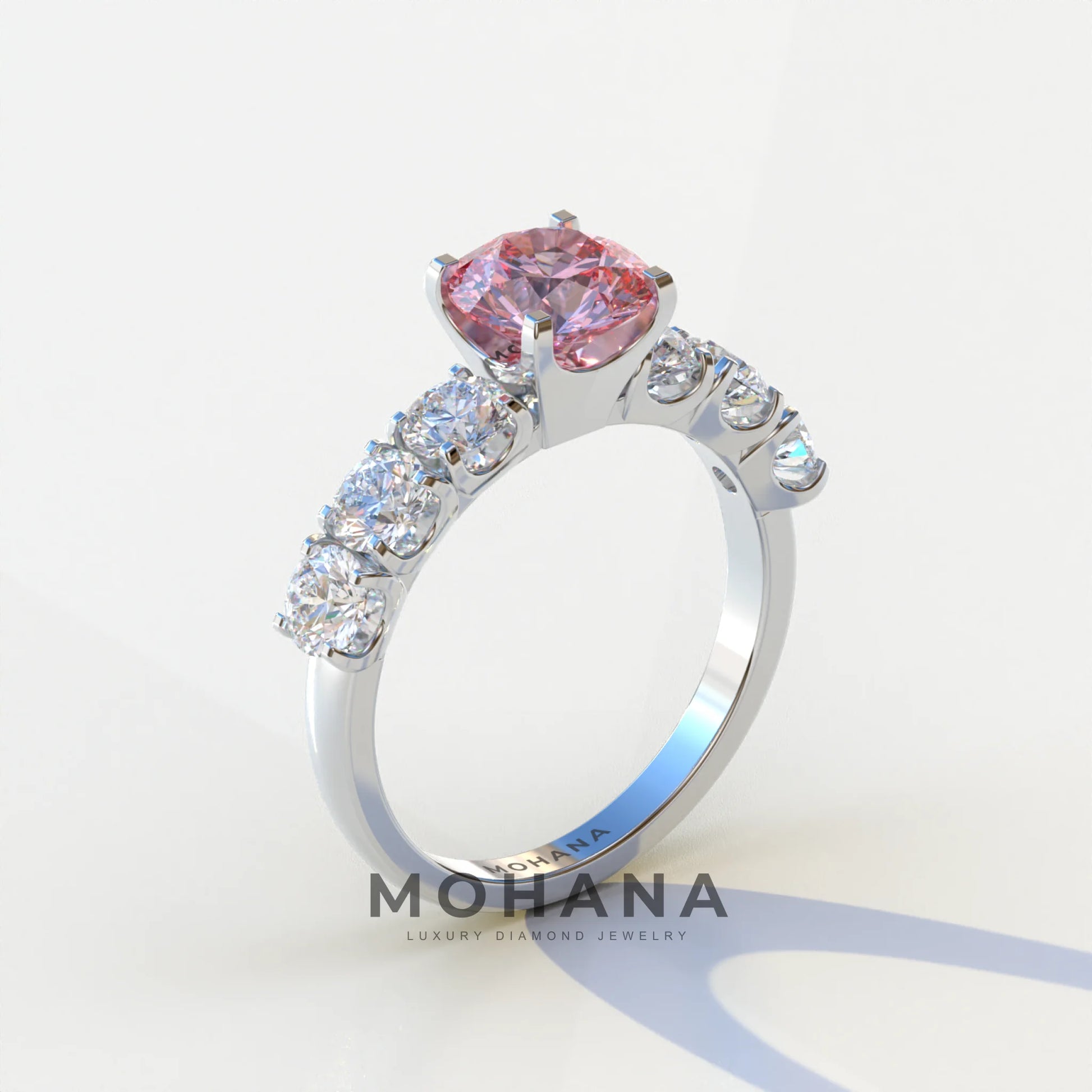 3 Carat Pink Round Cut Half Eternity Lab Diamond Engagement Ring - Angeleno