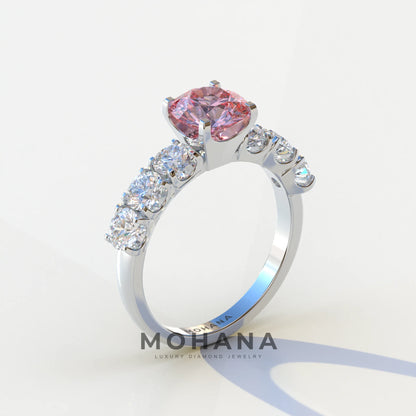 3 Carat Pink Round Cut Half Eternity Lab Diamond Engagement Ring - Angeleno