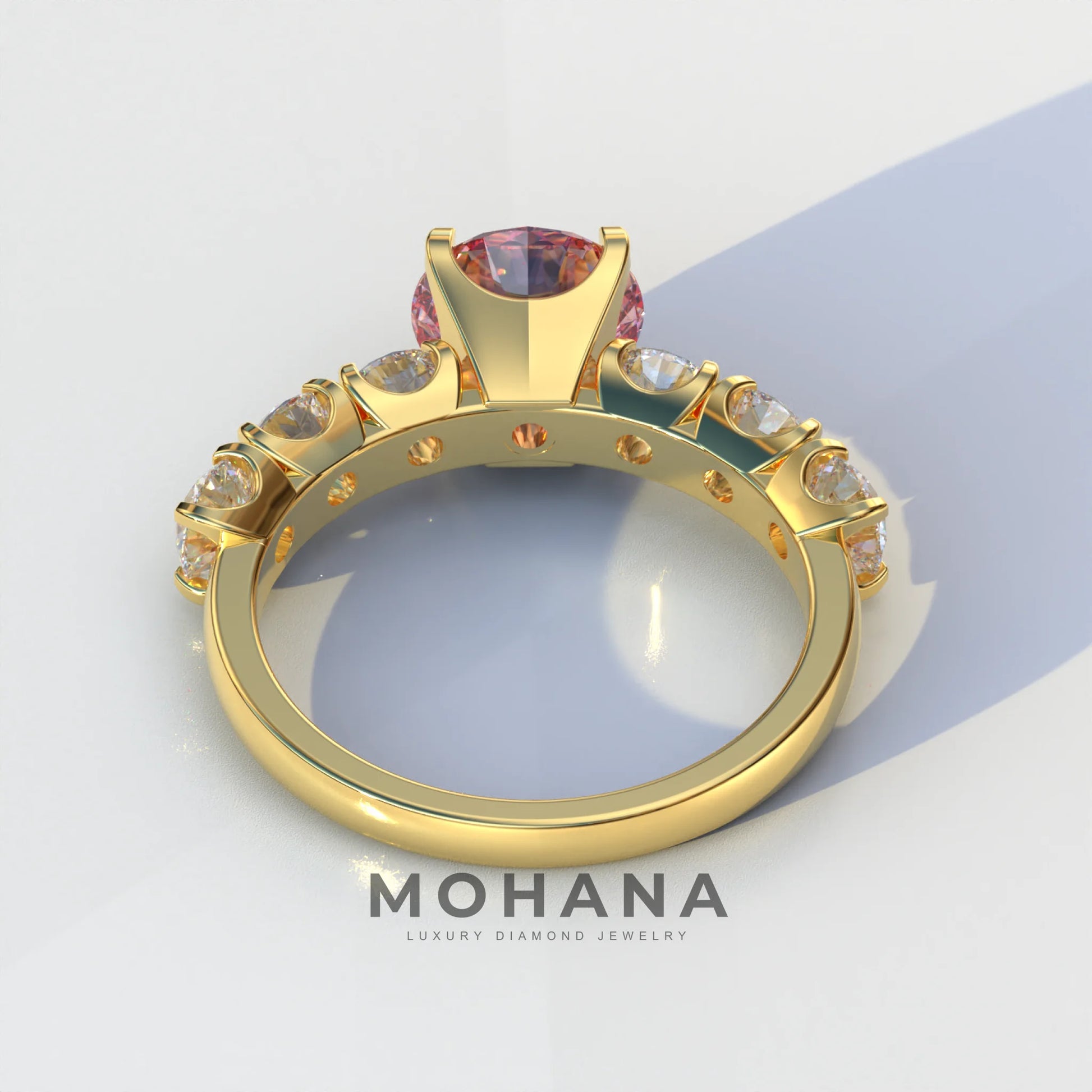 3 Carat Pink Round Cut Half Eternity Lab Diamond Engagement Ring - Angeleno